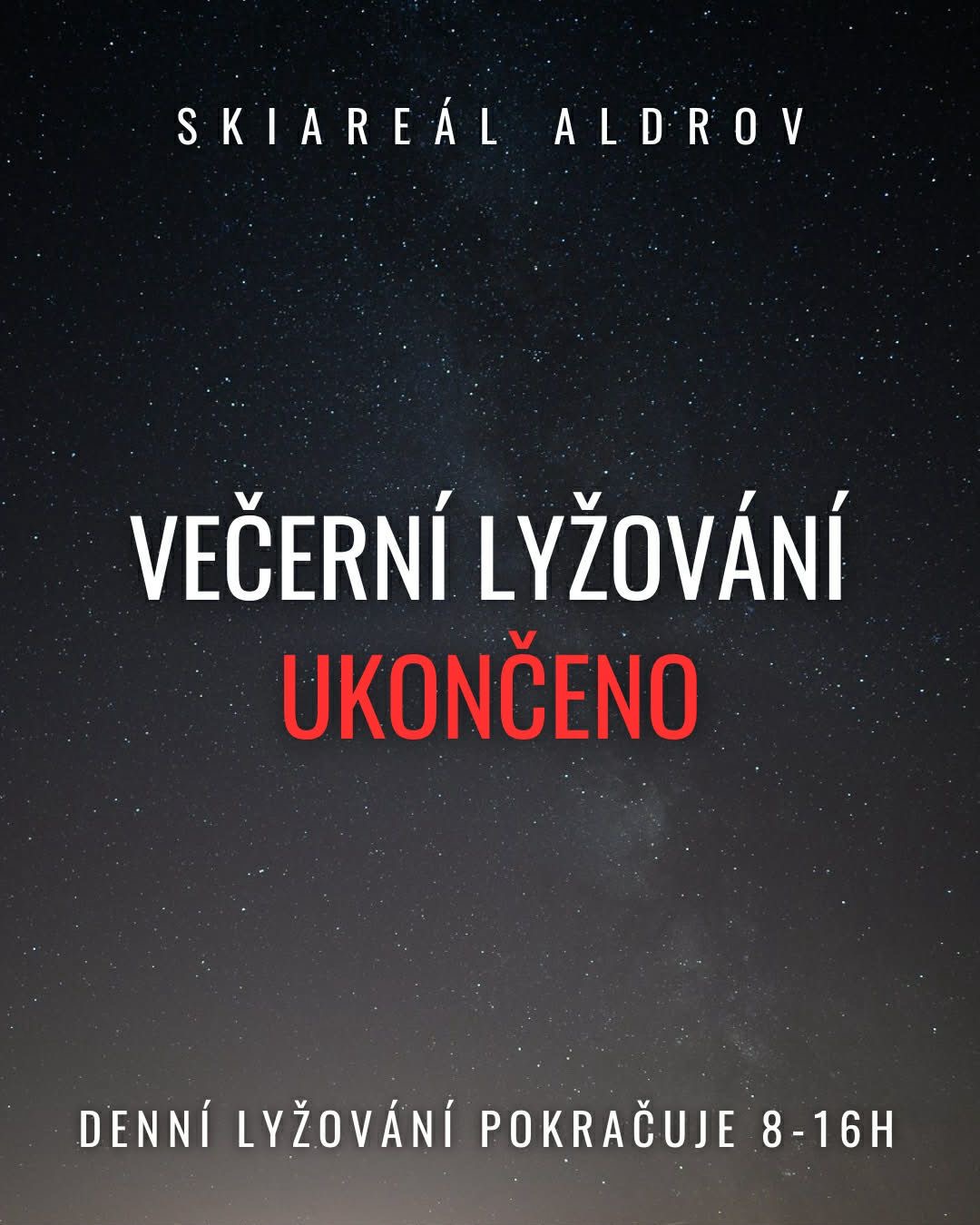 Večerní lyžování na Aldrově - UKONČENO!